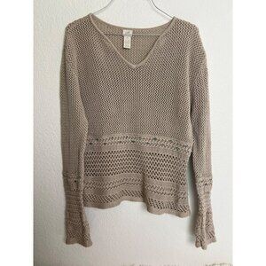 J. Jill | Sweater Women’s M Linen Cotton Open Knit Turquoise Stone V-Neck
